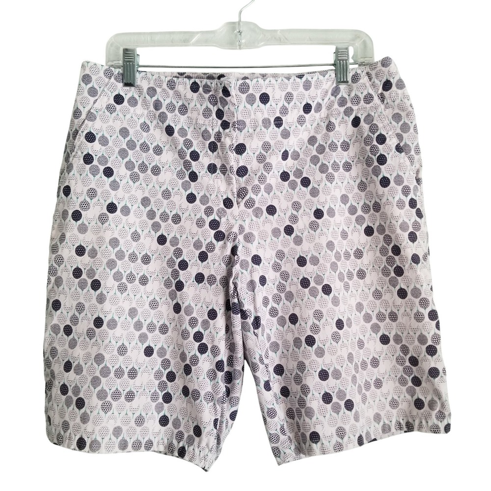 IZOD Golf Shorts Womens sz 12 Pink Navy Golf Ball Print Bermuda Excellent Sporty